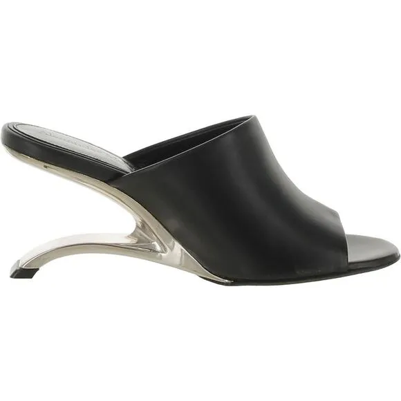 Alexander McQueen Womens Black Leather Mules Shoes New
