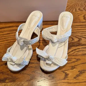 Alexandre Birman Clarita Woven 60 Leather Block Heel Sandals White | Size 37.5