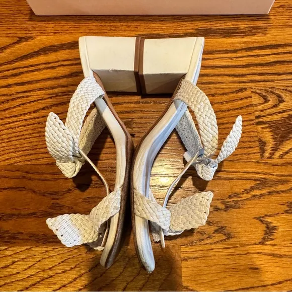 Alexandre Birman Clarita Woven 60 Leather Block Heel Sandals White | Size 37.5