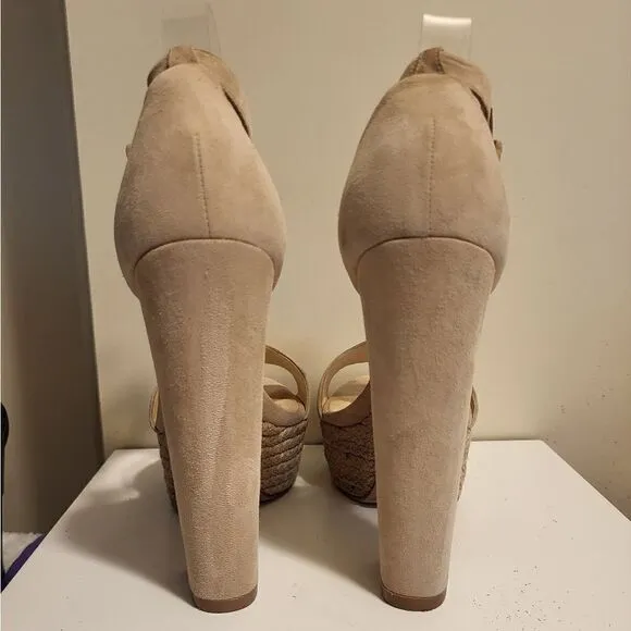 Alexandre Birman Tan Suede Platform Chunk Heel Sandals 8.5/39.5 Ret $700 Barneys