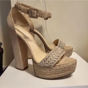 Alexandre Birman Tan Suede Platform Chunk Heel Sandals 8.5/39.5 Ret $700 Barneys