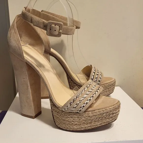 Alexandre Birman Tan Suede Platform Chunk Heel Sandals 8.5/39.5 Ret $700 Barneys