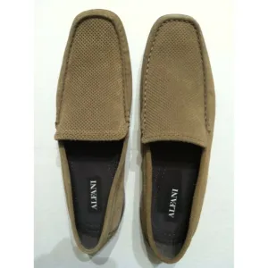ALFANI MENS NEW TAN LEATHER LOAFER DRIVERS SLIP ON CASUAL SHOES SIZE: 10 M