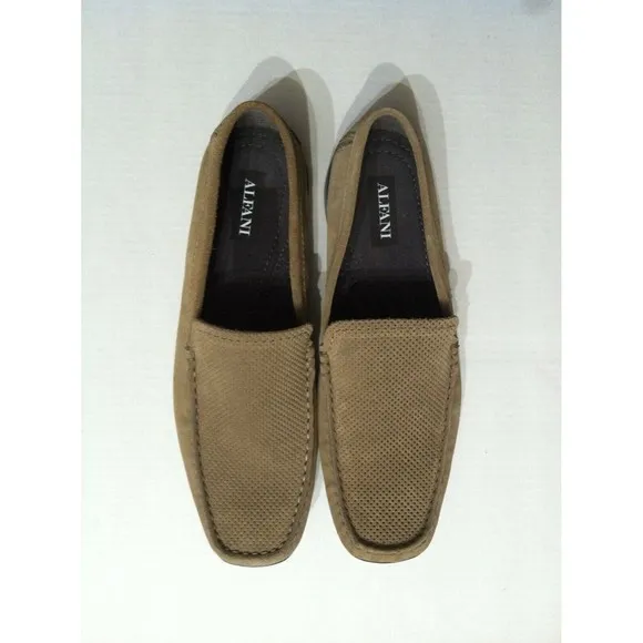 ALFANI MENS NEW TAN LEATHER LOAFER DRIVERS SLIP ON CASUAL SHOES SIZE: 10 M
