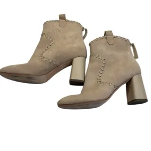 Alice   Olivia Suede Whipstitch Trim Ankle Heeled Western Boots Sz-37