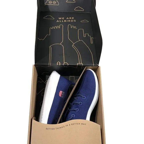 Allbirds Tree Runners Blue Ridge White Mens 13 New Box USA Logo Sneakers Shoes