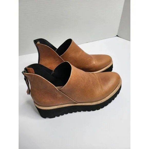 All Black Womens Tan Leather Chunky Platform Booties Ankle Comfort Shoes Size 6
