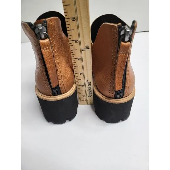 All Black Womens Tan Leather Chunky Platform Booties Ankle Comfort Shoes Size 6