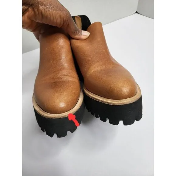 All Black Womens Tan Leather Chunky Platform Booties Ankle Comfort Shoes Size 6