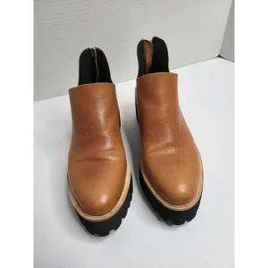 All Black Womens Tan Leather Chunky Platform Booties Ankle Comfort Shoes Size 6