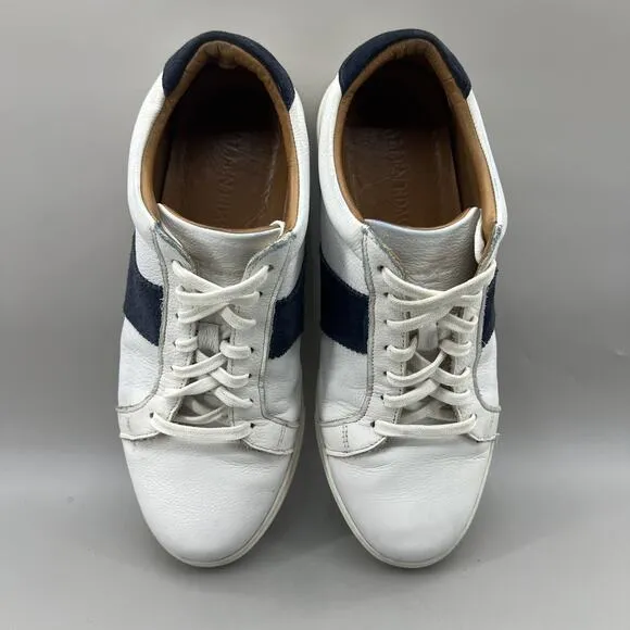 Allen Edmonds Courtside Tennis Sneakers Men Size 10 3E White Blue Leather Shoes