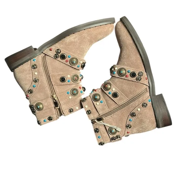 Almaen Peña Suede Tan  Leather Ankle Boots(Size 37,7)