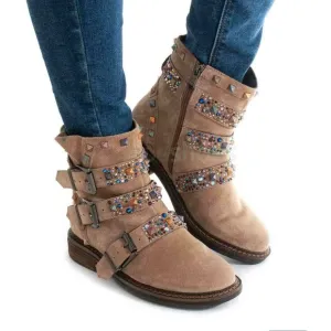 Almaen Peña Suede Tan  Leather Ankle Boots(Size 37,7)