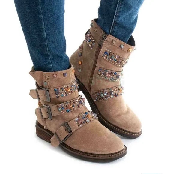 Almaen Peña Suede Tan  Leather Ankle Boots(Size 37,7)