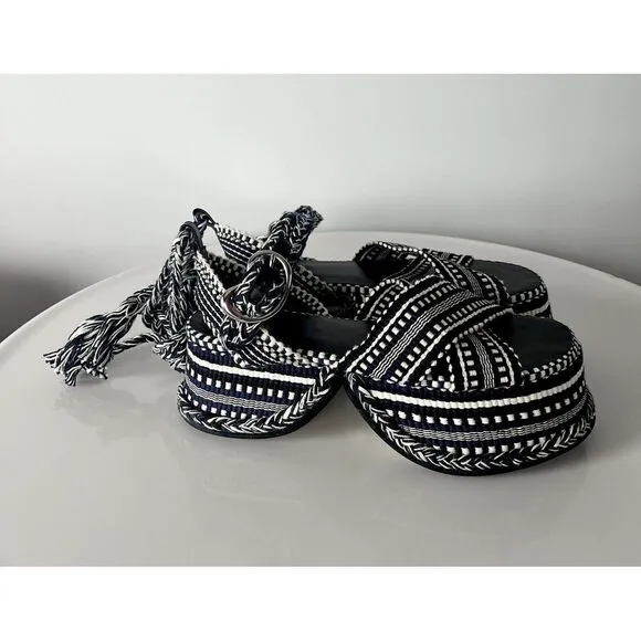 Amambaih Beatriz Wrap Sandals in Noche Size‎ 37 Blue Black Woven Fabric 6.5 / 7