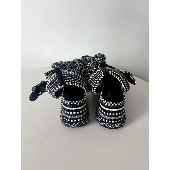 Amambaih Beatriz Wrap Sandals in Noche Size‎ 37 Blue Black Woven Fabric 6.5 / 7