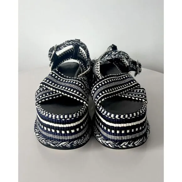 Amambaih Beatriz Wrap Sandals in Noche Size‎ 37 Blue Black Woven Fabric 6.5 / 7