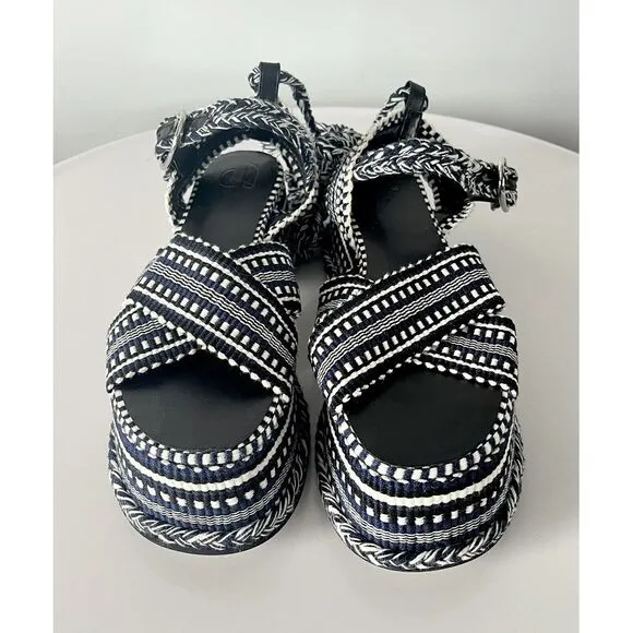 Amambaih Beatriz Wrap Sandals in Noche Size‎ 37 Blue Black Woven Fabric 6.5 / 7