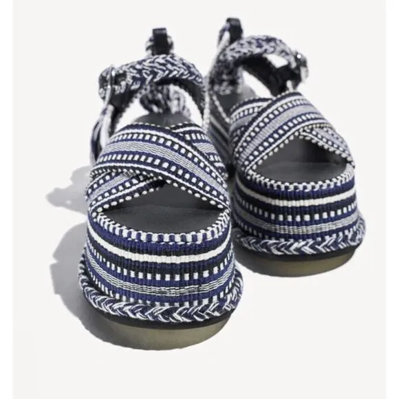 Amambaih Beatriz Wrap Sandals in Noche Size‎ 37 Blue Black Woven Fabric 6.5 / 7