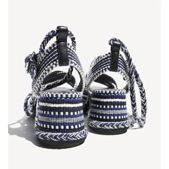Amambaih Beatriz Wrap Sandals in Noche Size‎ 37 Blue Black Woven Fabric 6.5 / 7