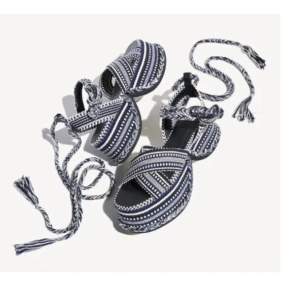 Amambaih Beatriz Wrap Sandals in Noche Size‎ 37 Blue Black Woven Fabric 6.5 / 7