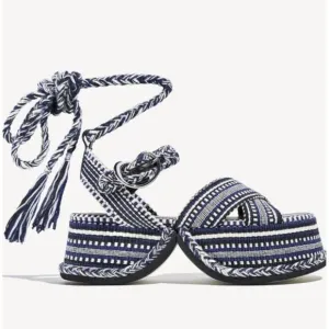 Amambaih Beatriz Wrap Sandals in Noche Size‎ 37 Blue Black Woven Fabric 6.5 / 7