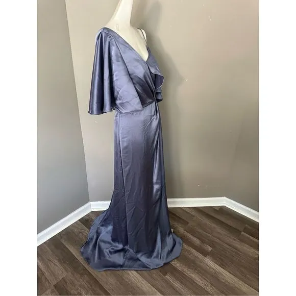 Amsale Asymmetric Ruffle Sleeve Gown