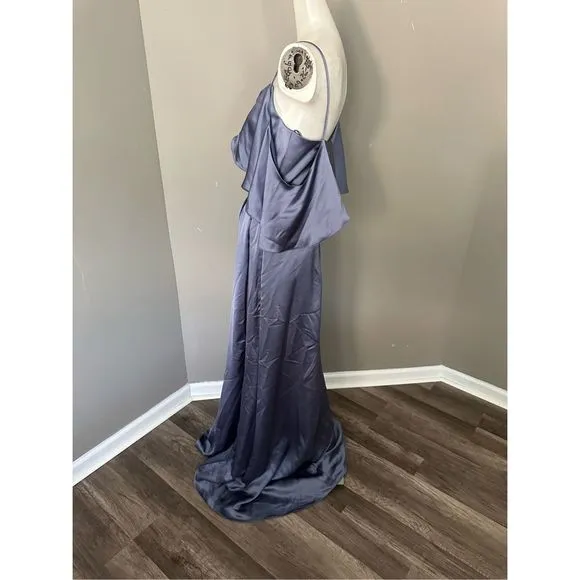 Amsale Asymmetric Ruffle Sleeve Gown