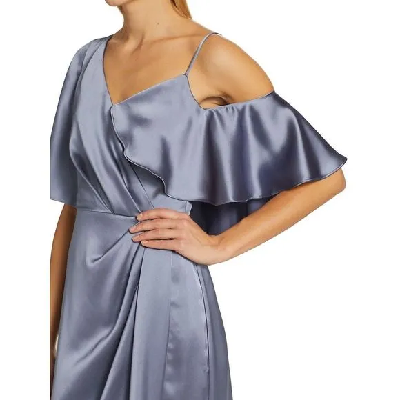 Amsale Asymmetric Ruffle Sleeve Gown
