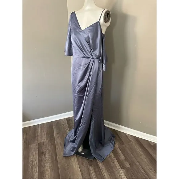 Amsale Asymmetric Ruffle Sleeve Gown