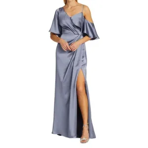 Amsale Asymmetric Ruffle Sleeve Gown