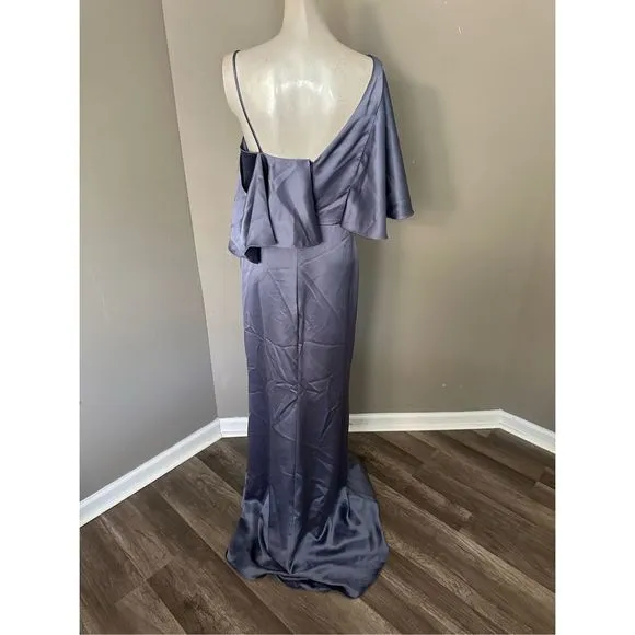 Amsale Asymmetric Ruffle Sleeve Gown