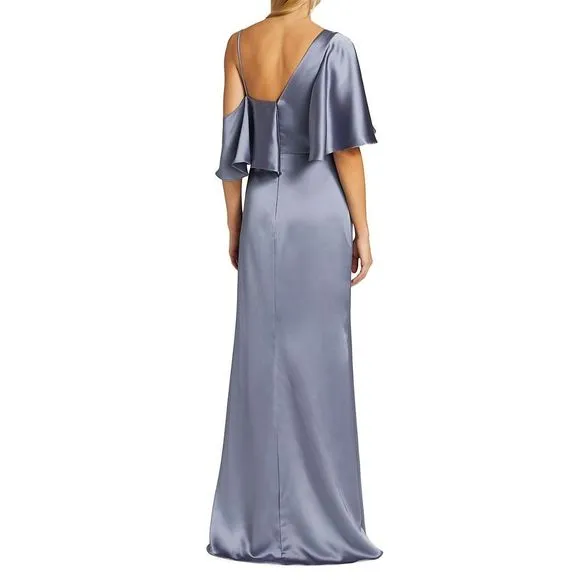 Amsale Asymmetric Ruffle Sleeve Gown