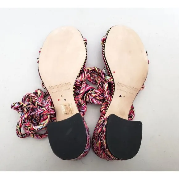 Anthropologie AMAMBAIH Isabel Braided Heel Sandals Pink Multiple Sizes