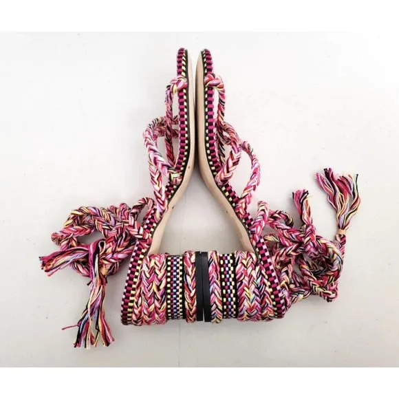 Anthropologie AMAMBAIH Isabel Braided Heel Sandals Pink Multiple Sizes