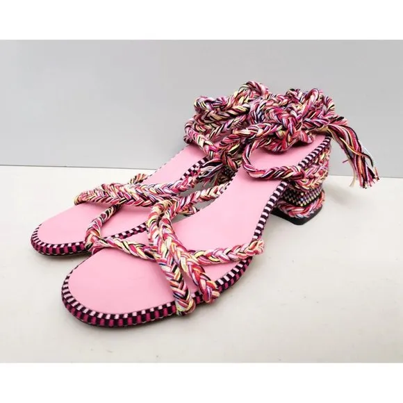 Anthropologie AMAMBAIH Isabel Braided Heel Sandals Pink Multiple Sizes