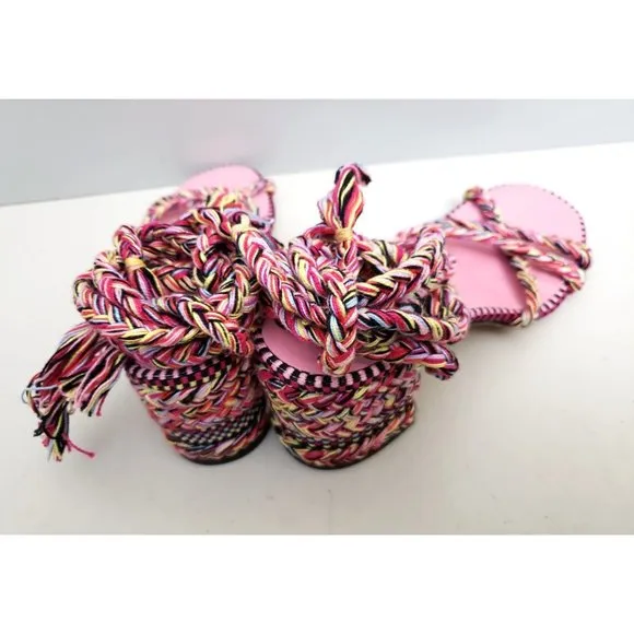 Anthropologie AMAMBAIH Isabel Braided Heel Sandals Pink Multiple Sizes