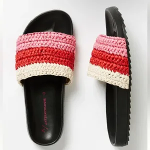 Anthropologie Amira Leather Woven Raffia Multicolor Slide Sandals Size 8