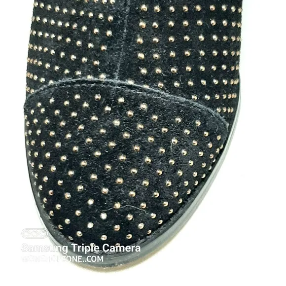 Anthropologie Black Suede Booties Gold Micro Beading Womens Size 7.5 Ankle Boots