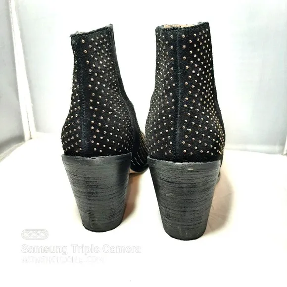 Anthropologie Black Suede Booties Gold Micro Beading Womens Size 7.5 Ankle Boots