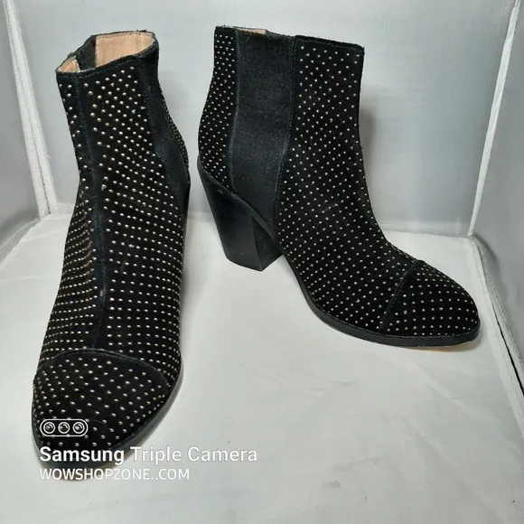 Anthropologie Black Suede Booties Gold Micro Beading Womens Size 7.5 Ankle Boots
