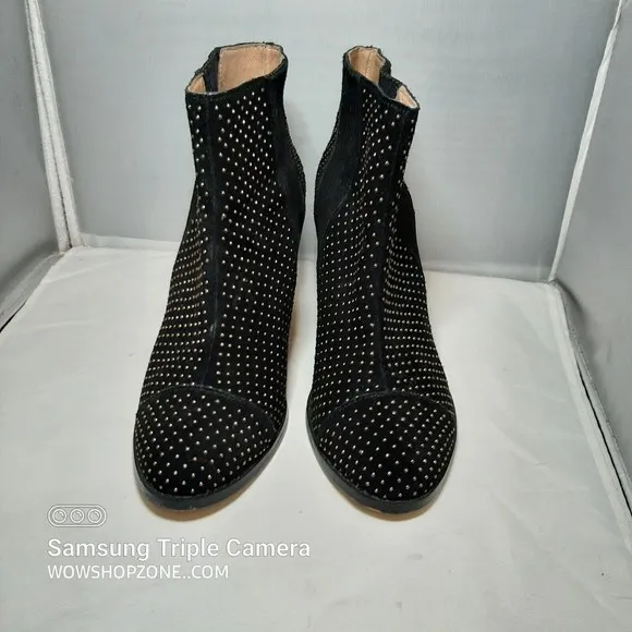 Anthropologie Black Suede Booties Gold Micro Beading Womens Size 7.5 Ankle Boots