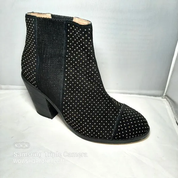Anthropologie Black Suede Booties Gold Micro Beading Womens Size 7.5 Ankle Boots
