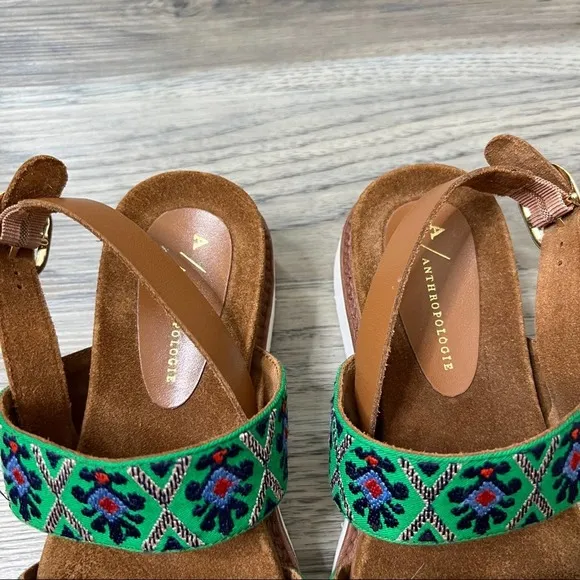 Anthropologie Platform Embroidered Sandals Shoes sz 7.5