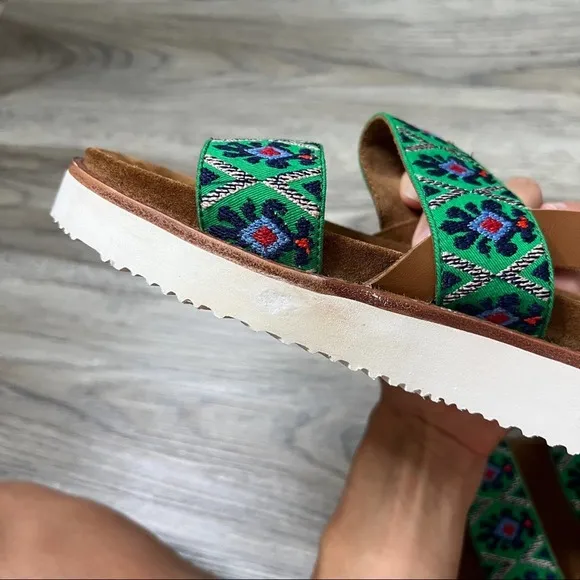 Anthropologie Platform Embroidered Sandals Shoes sz 7.5