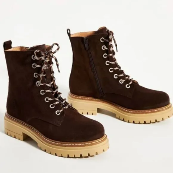 Anthropologie Pop Lace Brown Suede Hiker Boot EU 39 US 8.5