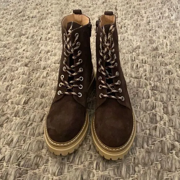 Anthropologie Pop Lace Brown Suede Hiker Boot EU 39 US 8.5