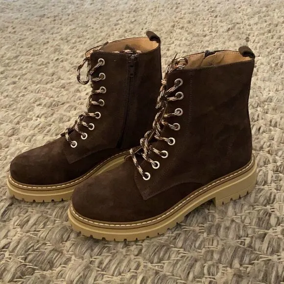Anthropologie Pop Lace Brown Suede Hiker Boot EU 39 US 8.5