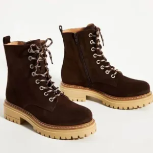Anthropologie Pop Lace Brown Suede Hiker Boot EU 39 US 8.5