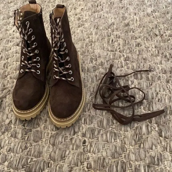 Anthropologie Pop Lace Brown Suede Hiker Boot EU 39 US 8.5